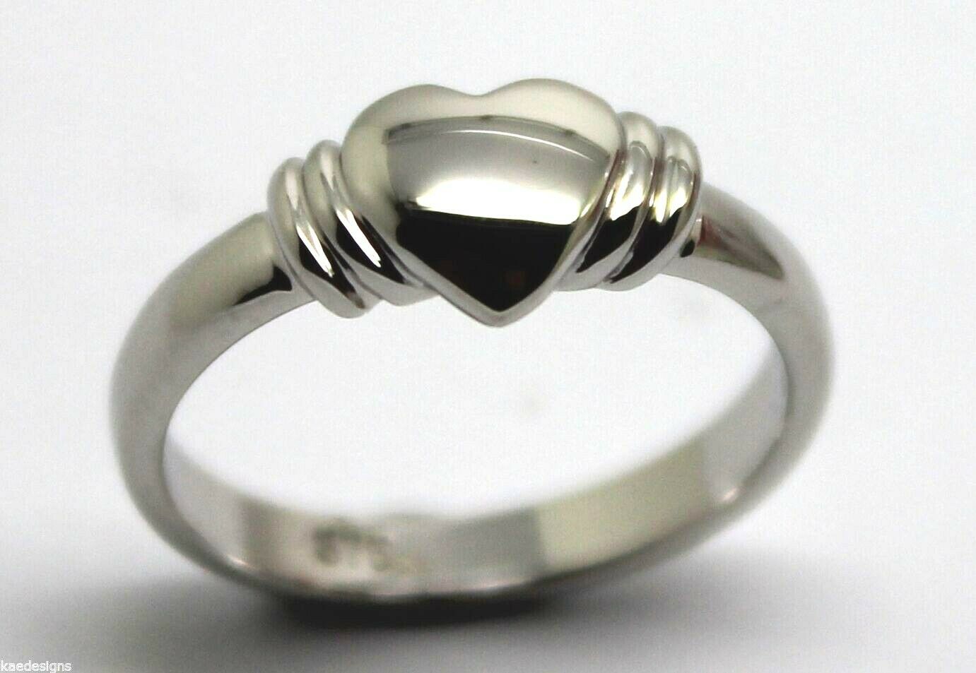 Genuine 9ct 9k Small Solid White Gold Heart Signet Ring - Ring size F
