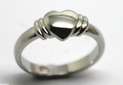 Genuine 9ct 9k Small Solid White Gold Heart Signet Ring - Ring size F