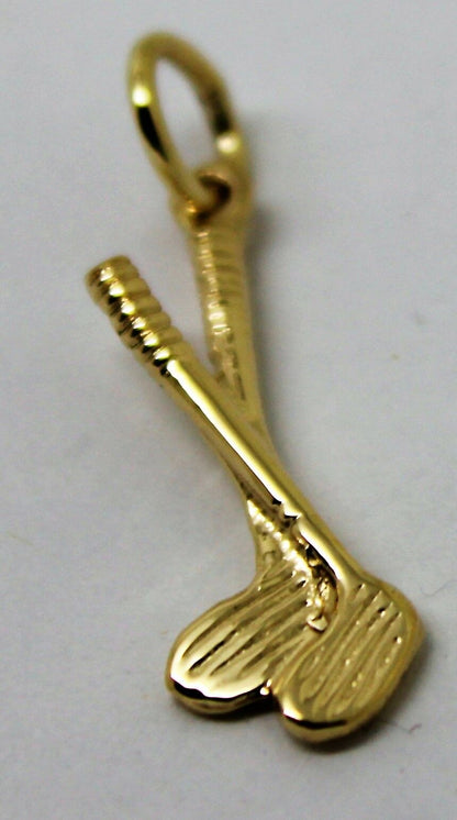 Solid 9ct 9k Yellow Or Rose Or White Gold Golf Clubs Or Hockey Bat Charm / Pendant