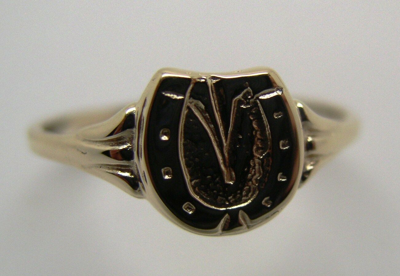 Genuine Solid 9ct 9kt Yellow Gold 375 Childs Lucky Horseshoe Ring - Choose your size