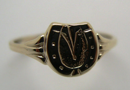 Genuine Solid 9ct 9kt Yellow Gold 375 Childs Lucky Horseshoe Ring - Choose your size