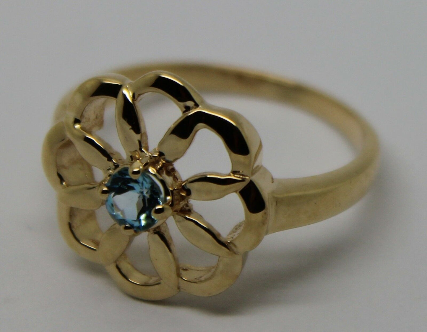 Genuine 9ct Yellow, Rose or White Gold Blue Topaz November Stone Flower Ring