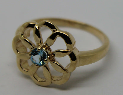 Genuine 9ct Yellow, Rose or White Gold Blue Topaz November Stone Flower Ring
