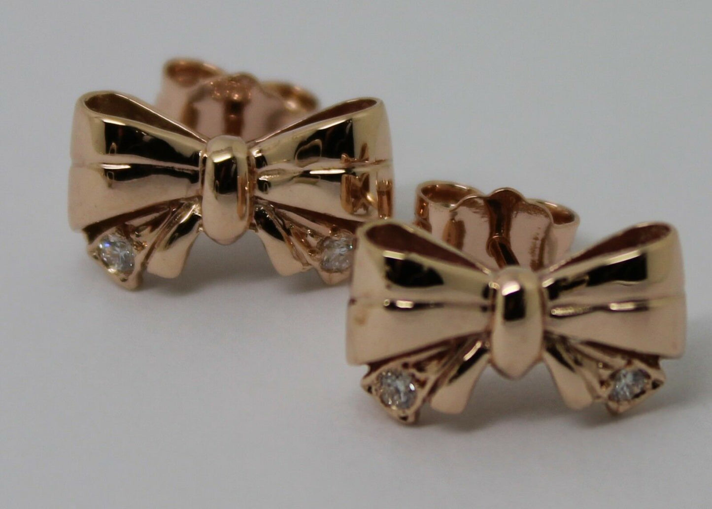 Genuine 9ct Yellow, Rose or White Gold Butterfly Stud Earrings Set With Four Genuine Diamonds