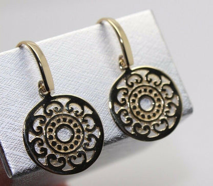 Kaedesigns New Genuine 9ct Yellow, Rose or White Gold Flat Filigree Drop Round Earrings