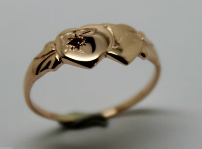 Genuine 9ct 9K Yellow, Rose or White Gold Ruby (Birthstone Of July) Double Heart Signet Ring - Choose your size