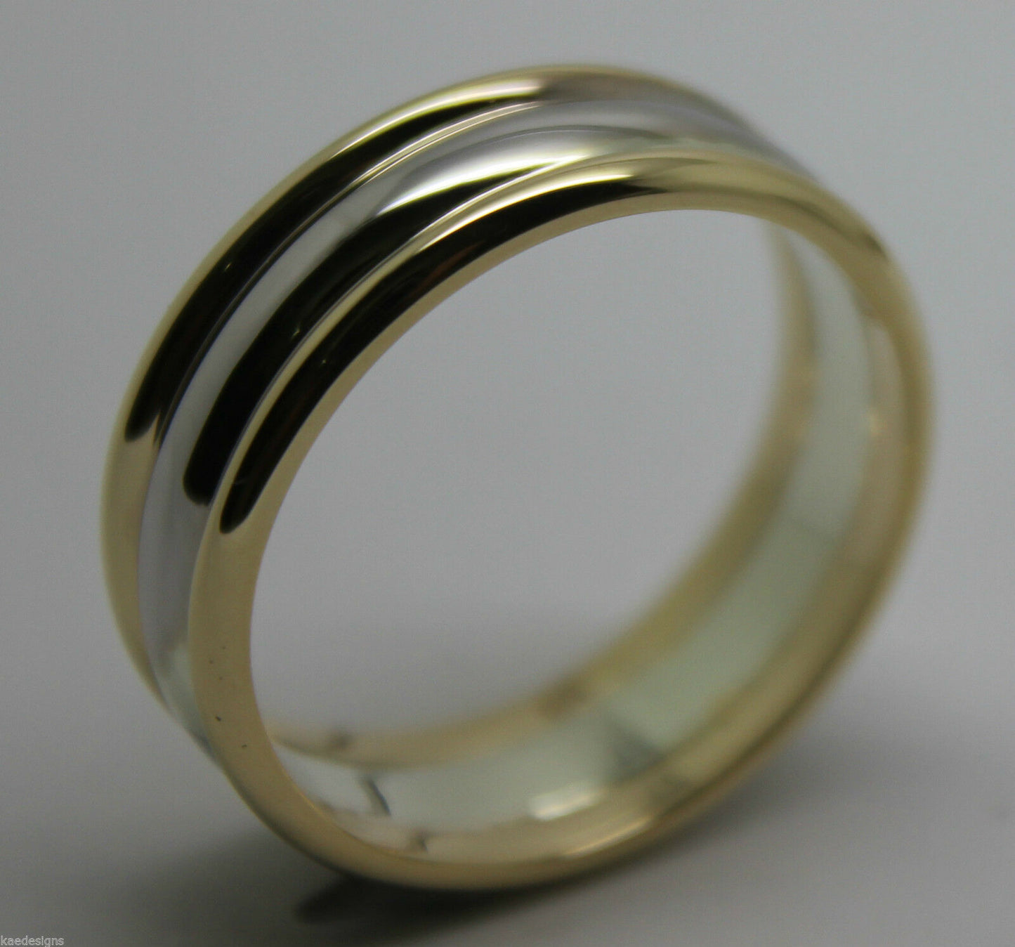 Genuine Full Solid 9ct White & Yellow Gold Heavy Band Ring Size X