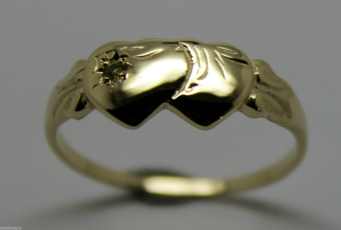 Genuine 9ct 9k 375 Yellow, Rose or White Gold Double Heart Signet Ring Peridot -August Birthstone
