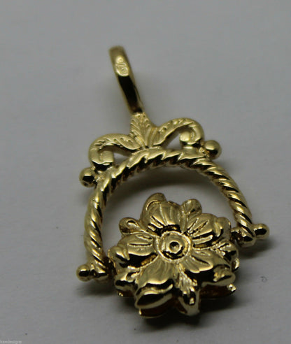 Genuine 9ct 9k 375 Yellow, Rose or White Gold  Flower Spinner Pendant