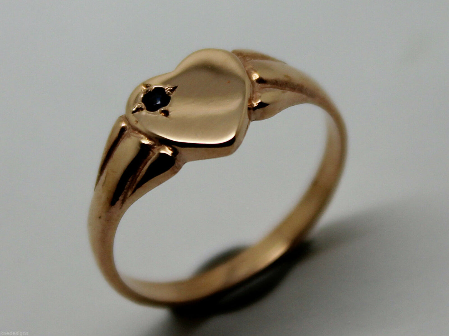 Genuine Size J 9ct Heart Rose Gold Blue Sapphire Heart Signet Ring