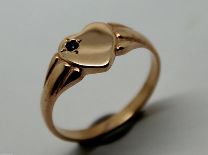 Genuine Size J 9ct Heart Rose Gold Blue Sapphire Heart Signet Ring