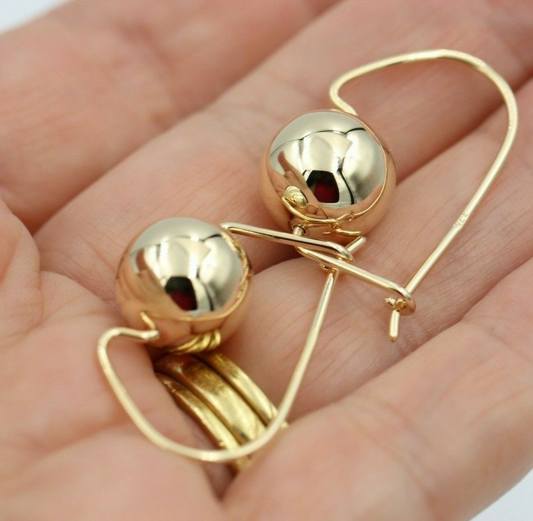 Genuine 9ct Yellow, Rose or White Gold 12mm Euro Ball Plain Drop Large Earrings 1mm size hooks
