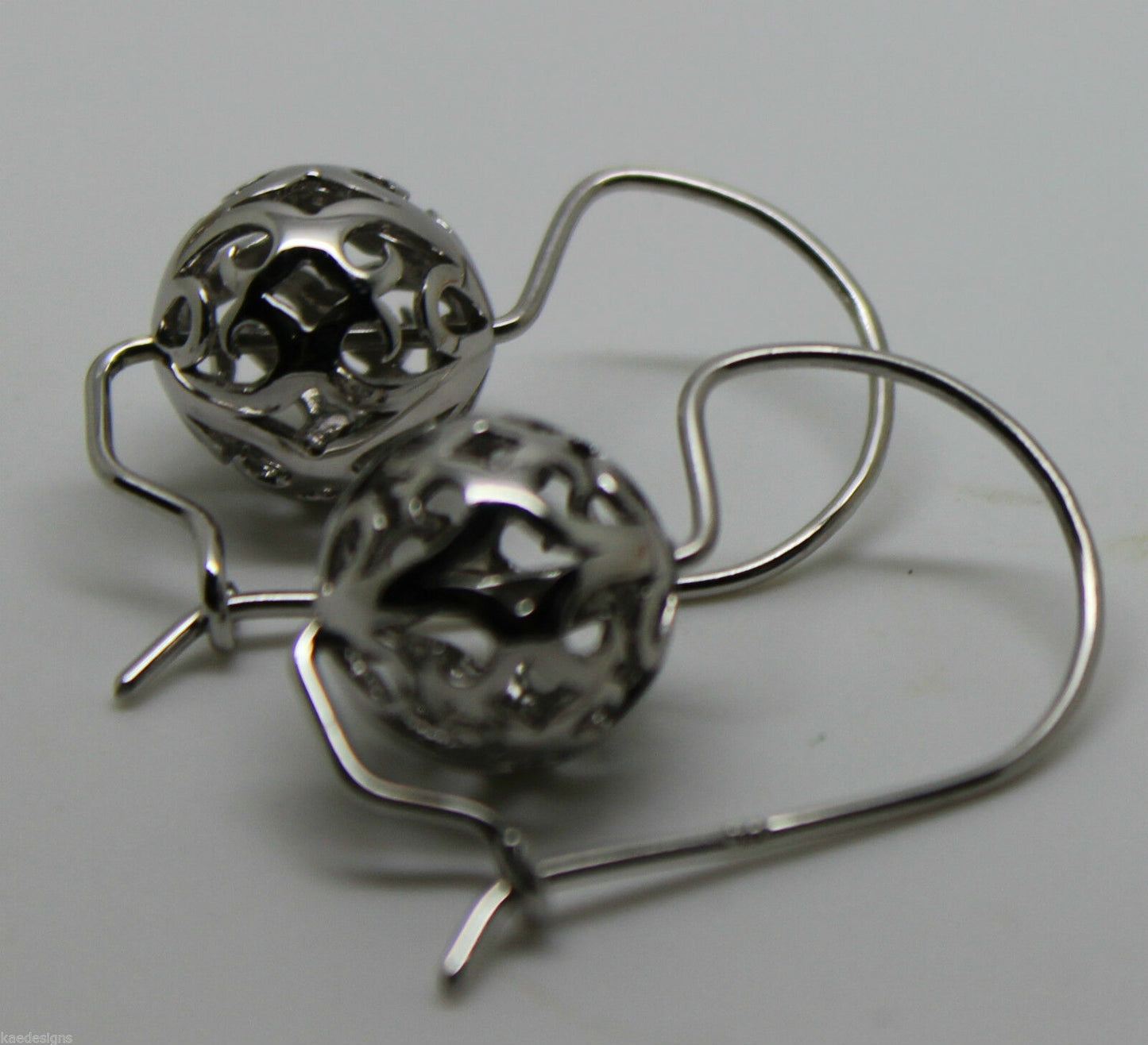 Genuine 9ct 9k 375 White Gold 12mm Ball Drop Filigree Earrings