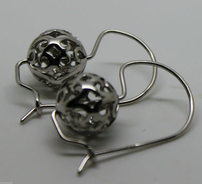 Genuine 9ct 9k 375 White Gold 12mm Ball Drop Filigree Earrings