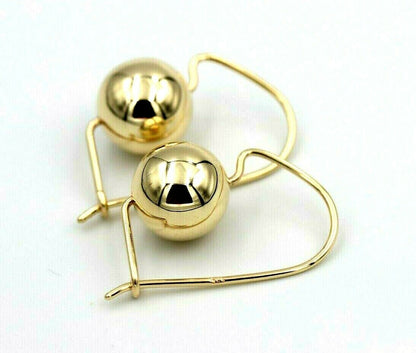 Genuine 9ct Yellow, Rose or White Gold 12mm Euro Ball Plain Drop Large Earrings 1mm size hooks