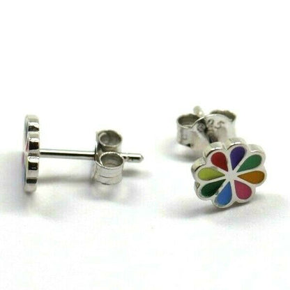 Sterling Silver Children Child Small Enamel Flower Earrings