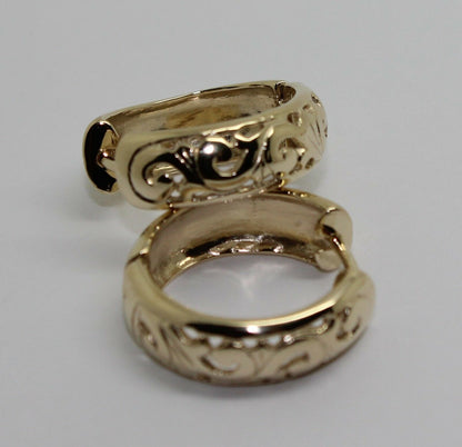 Kaedesigns Genuine 9ct 9k 375 Solid Yellow, Rose or White Gold Hoop Filigree Huggies Earrings