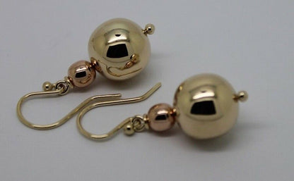 Kaedesigns Genuine Huge 9ct 9K 375 Yellow & Rose Gold Hook Ball Drop Earrings