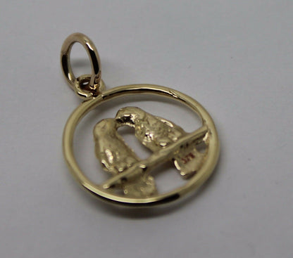 Genuine 9ct Yellow or Rose or White Gold or Silver Lovebirds Love Birds Pendant