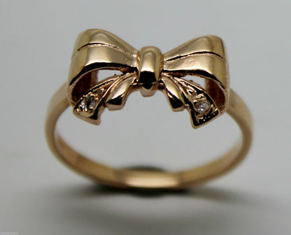 Genuine 9ct 375 Solid Yellow Or Rose Or White Gold Bow With 2 Cubic Zirconia In Your Size