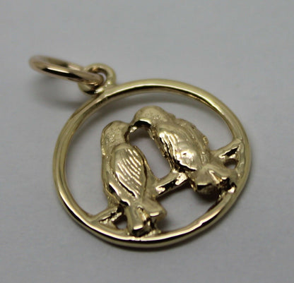 Genuine 9ct Yellow or Rose or White Gold or Silver Lovebirds Love Birds Pendant