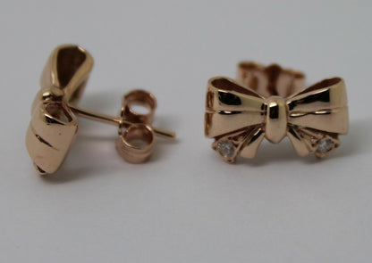 Genuine 9ct Yellow, Rose or White Gold Butterfly Stud Earrings Set With Four Genuine Diamonds