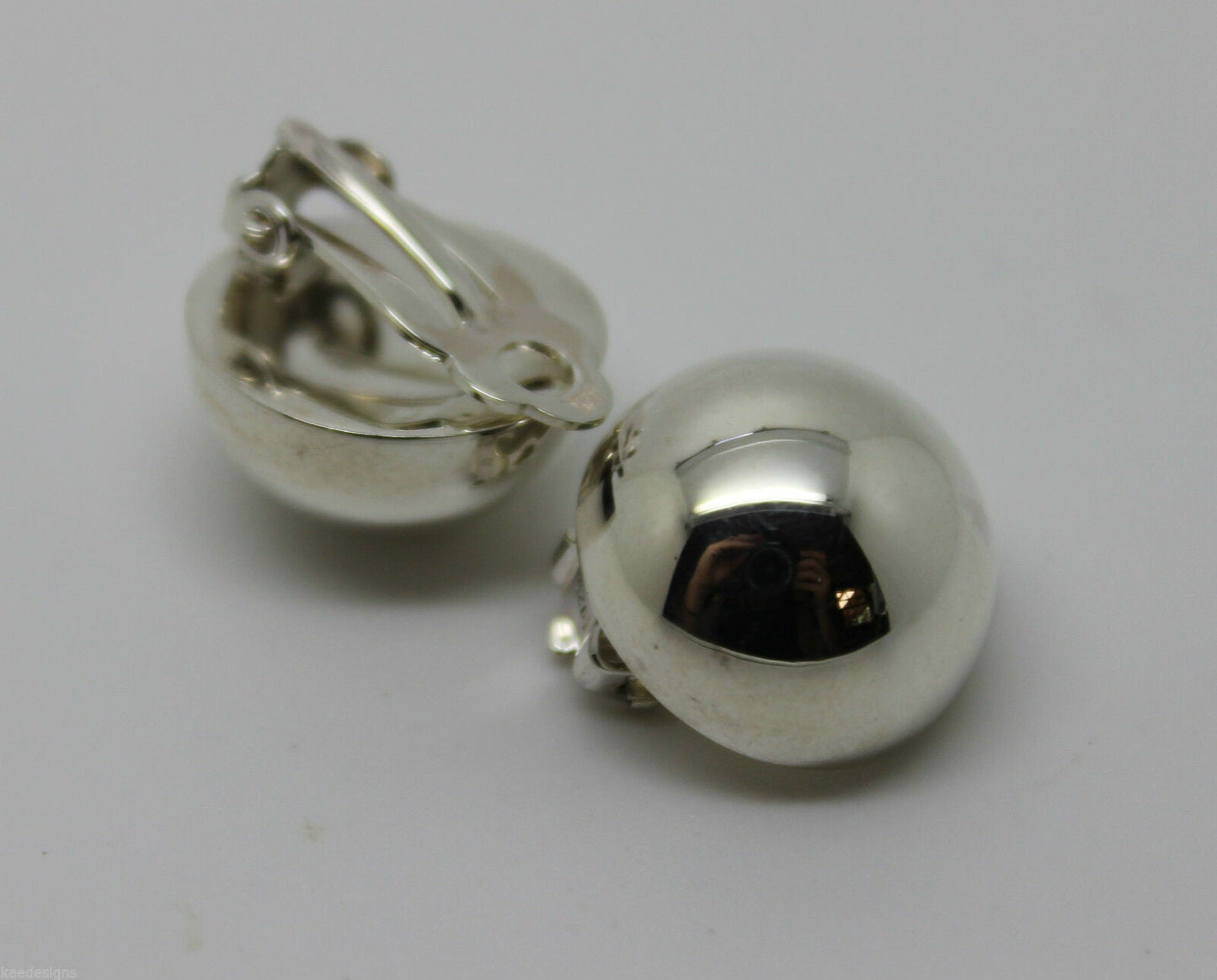 Genuine Sterling Silver 925 Half 14mm Ball Round Earrings Clip-ons