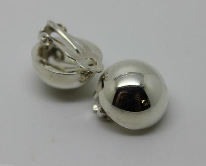 Genuine Sterling Silver 925 Half 14mm Ball Round Earrings Clip-ons