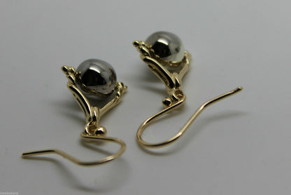 Genuine 9ct 9K 375 Solid Yellow And White Gold Plain Ball Spinner Earrings 435