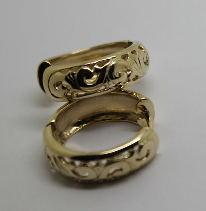 Kaedesigns Genuine 9ct 9k 375 Solid Yellow, Rose or White Gold Hoop Filigree Huggies Earrings