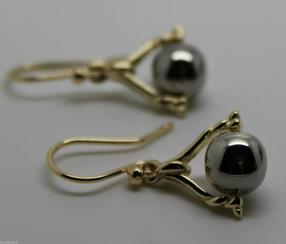 Genuine 9ct 9K 375 Solid Yellow And White Gold Plain Ball Spinner Earrings 435