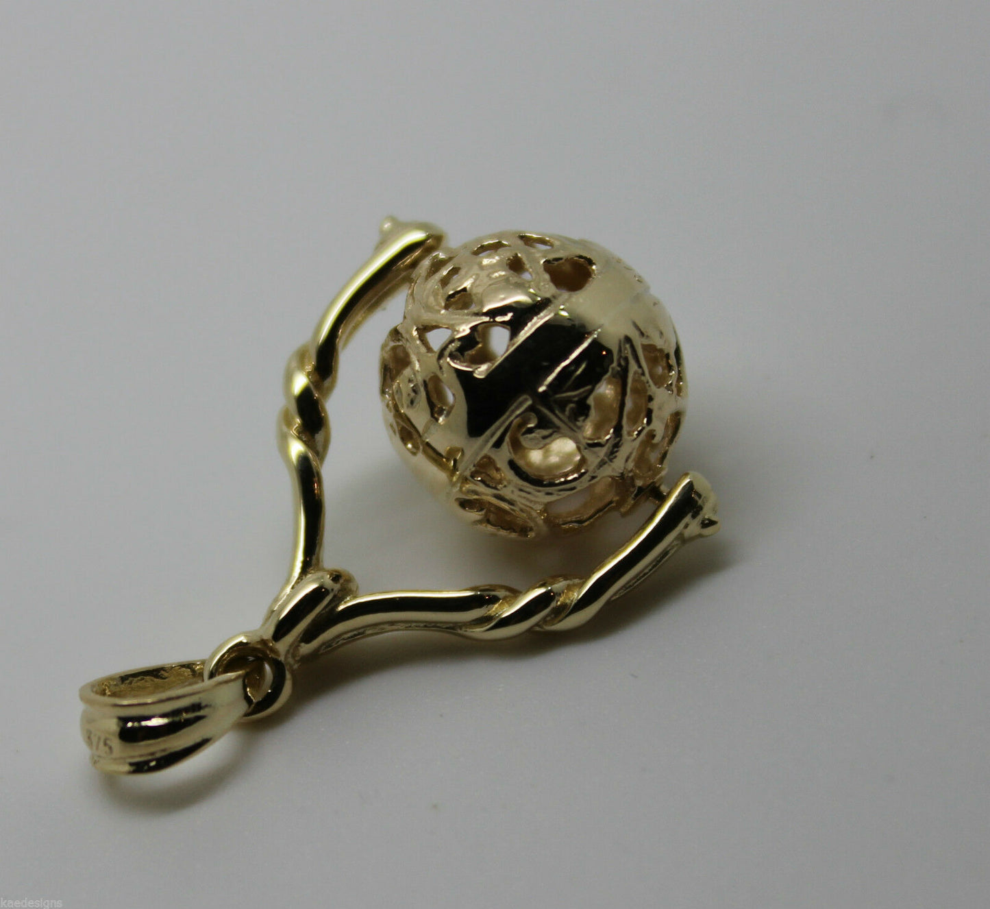 Genuine 9ct 9kt 375 Yellow, Rose Or White Gold 12mm Filigree Ball Spinner Pendant