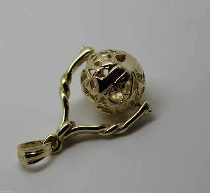 Genuine 9ct 9kt 375 Yellow, Rose Or White Gold 12mm Filigree Ball Spinner Pendant
