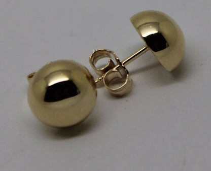 Genuine 9ct 9K 375 Solid Yellow, Rose or White Gold 10mm Stud Half Ball Earrings