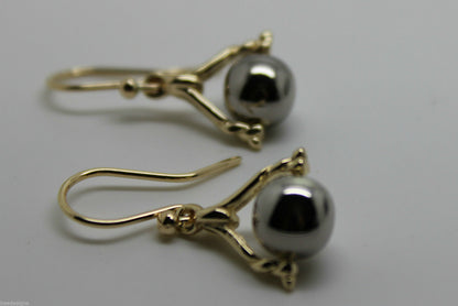 Genuine 9ct 9K 375 Solid Yellow And White Gold Plain Ball Spinner Earrings 435