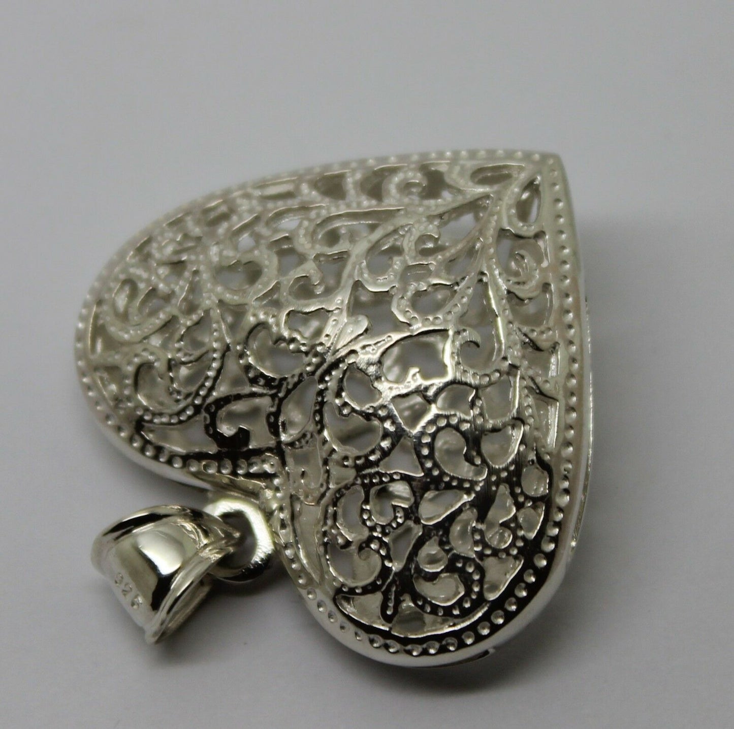 Genuine Sterling Silver 925 Huge Heavy Large Filigree Heart Pendant