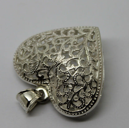 Genuine Sterling Silver 925 Huge Heavy Large Filigree Heart Pendant