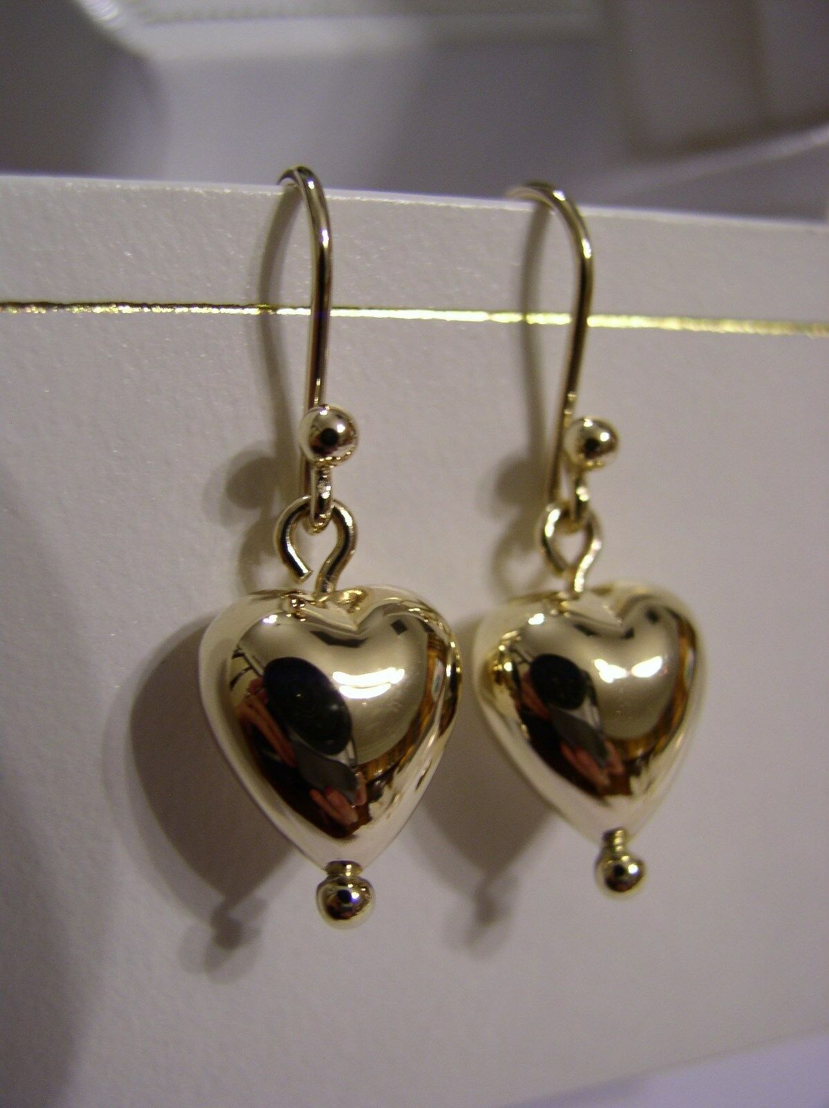 Kaedesigns Genuine 9ct 9kt Solid Yellow, Rose or White Gold Dangle Puffed Heart Earrings