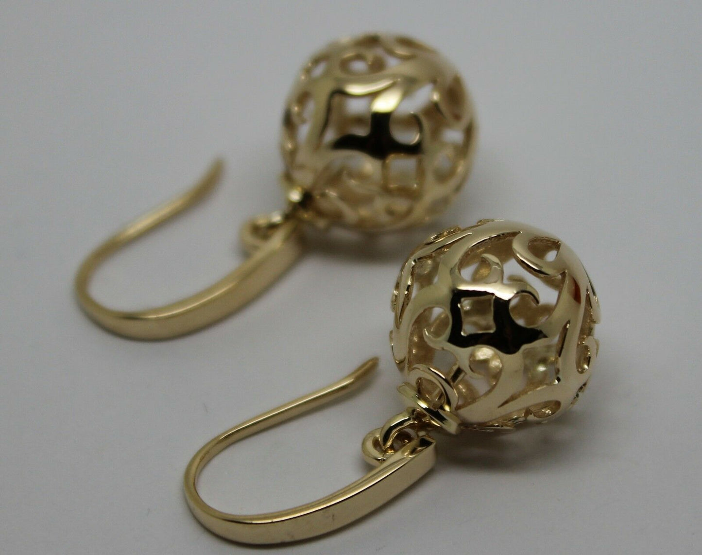 Genuine 9ct Yellow, Rose or White Gold Large Heavy 14mm Thick Hooks Ball Drop Filigree Earrings
