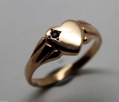 Genuine Size J 9ct Heart Rose Gold Blue Sapphire Heart Signet Ring