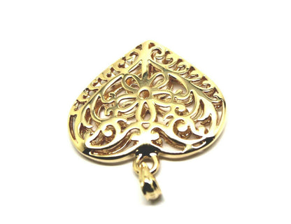 Kaedesigns Genuine 9ct Large Yellow, Rose or White Gold Filigree Flower Double Sided Heart Pendant