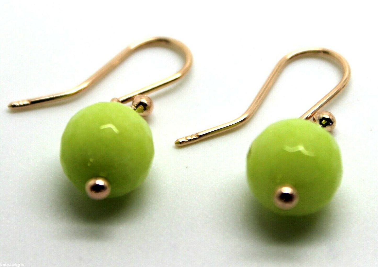 Genuine 9ct 9k 375 Rose Gold 10mm Agate Lime Faceted Ball Earrings