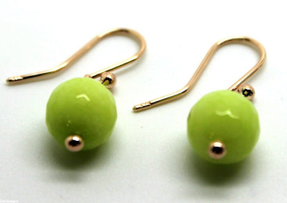Genuine 9ct 9k 375 Rose Gold 10mm Agate Lime Faceted Ball Earrings
