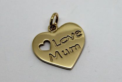 Kaedesigns, Genuine 9K 9ct Yellow, Rose or White Gold I Love Mum Shield Pendant