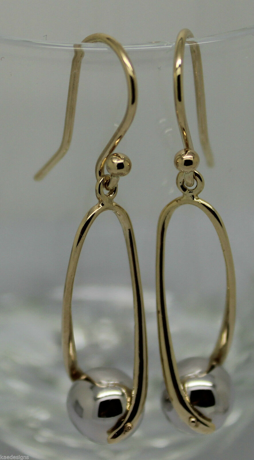 Kaedesigns Genuine 9ct 9kt 375 Yellow & White Gold 8mm Ball Drop Earrings