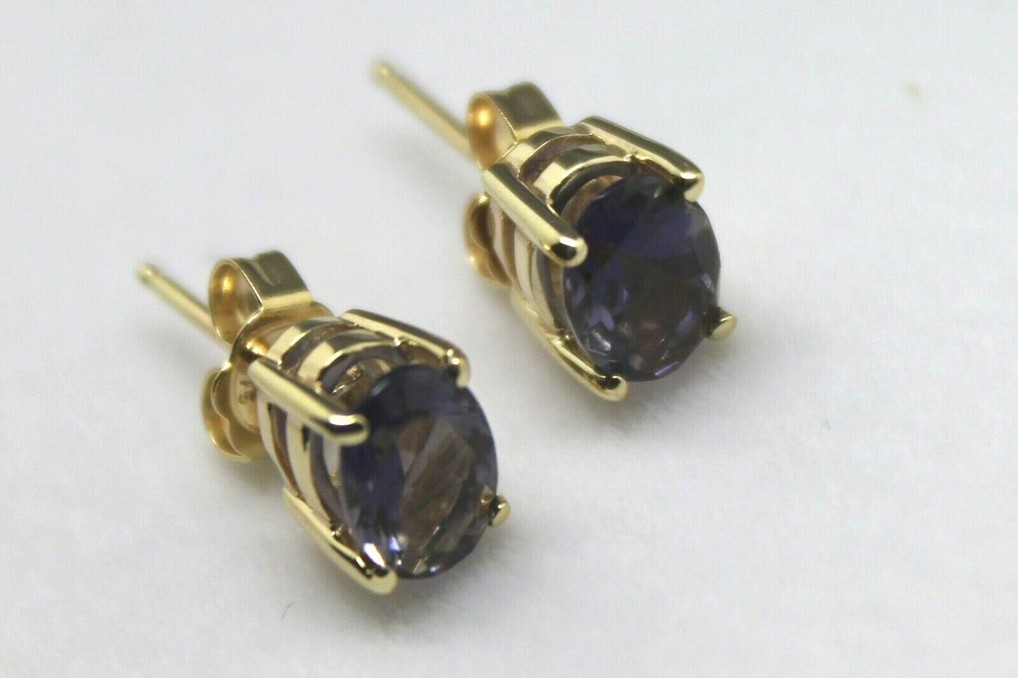 Genuine 9ct 9K 375 Yellow Gold Amethyst Oval Stud Earrings