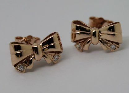 Genuine 9ct Yellow, Rose or White Gold Butterfly Stud Earrings Set With Four Genuine Diamonds
