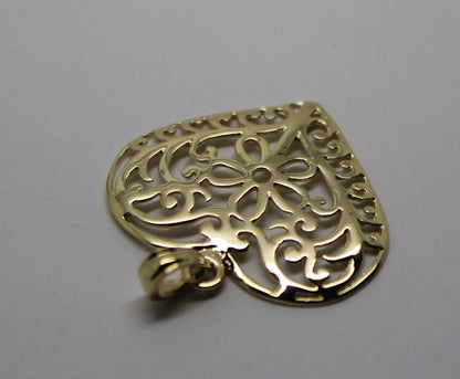 Kaedesigns Genuine 9ct 9k 375 Large Yellow, Rose or White Gold Filigree Flower Heart Pendant