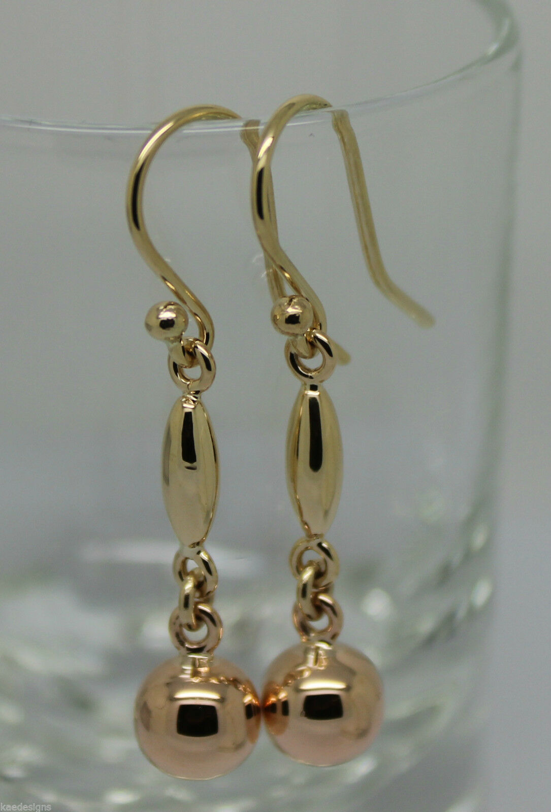 Kaedesigns, 9ct 9kt Yellow Or White Or Rose Gold 8mm Ball Long Drop Earrings