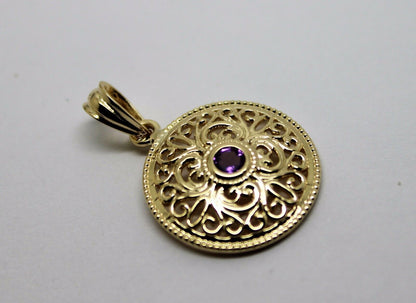 Kaedesigns, 9ct Yellow Gold or White Gold or Rose Gold filigree Amethyst Pendant
